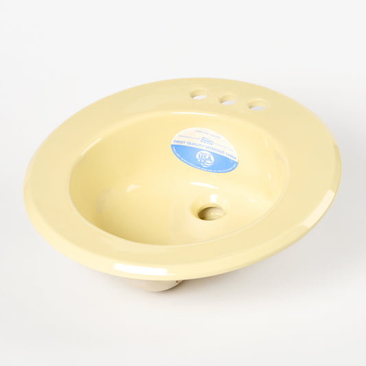 1990s Vintage Gerber Vitreous China Yellow 4" Centers Sink