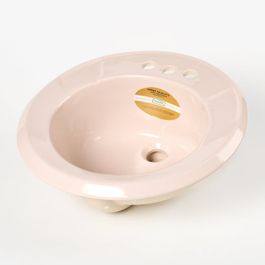 1990s Vintage Gerber Vitreous China Round #11 Blush 4" Centers With Soap Dish Sink