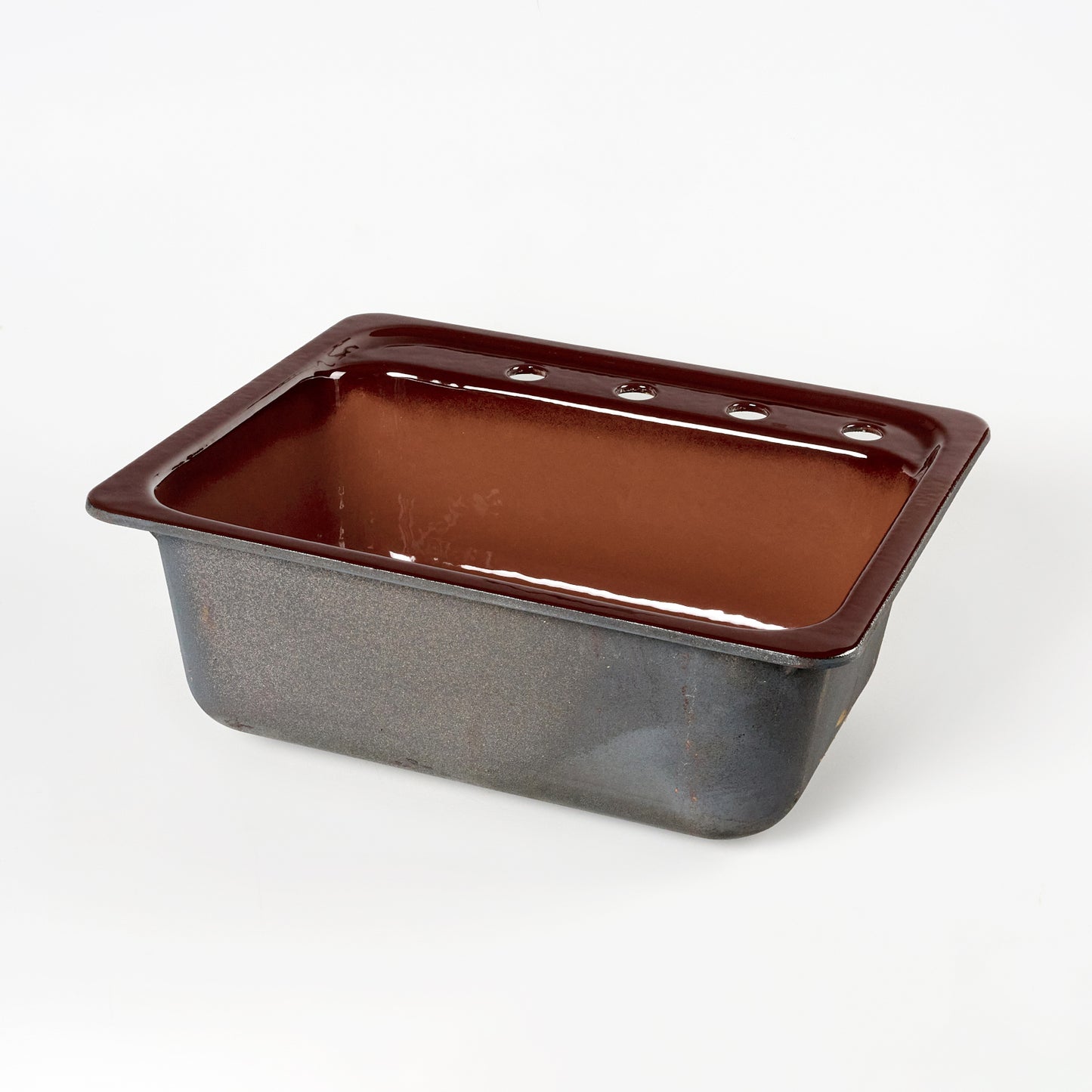 1960s Vintage U/R Enameled Cast Iron Brown 8" Centers Park Ledge Sink