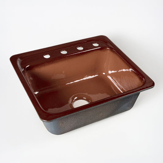 1960s Vintage U/R Enameled Cast Iron Brown 8" Centers Park Ledge Sink