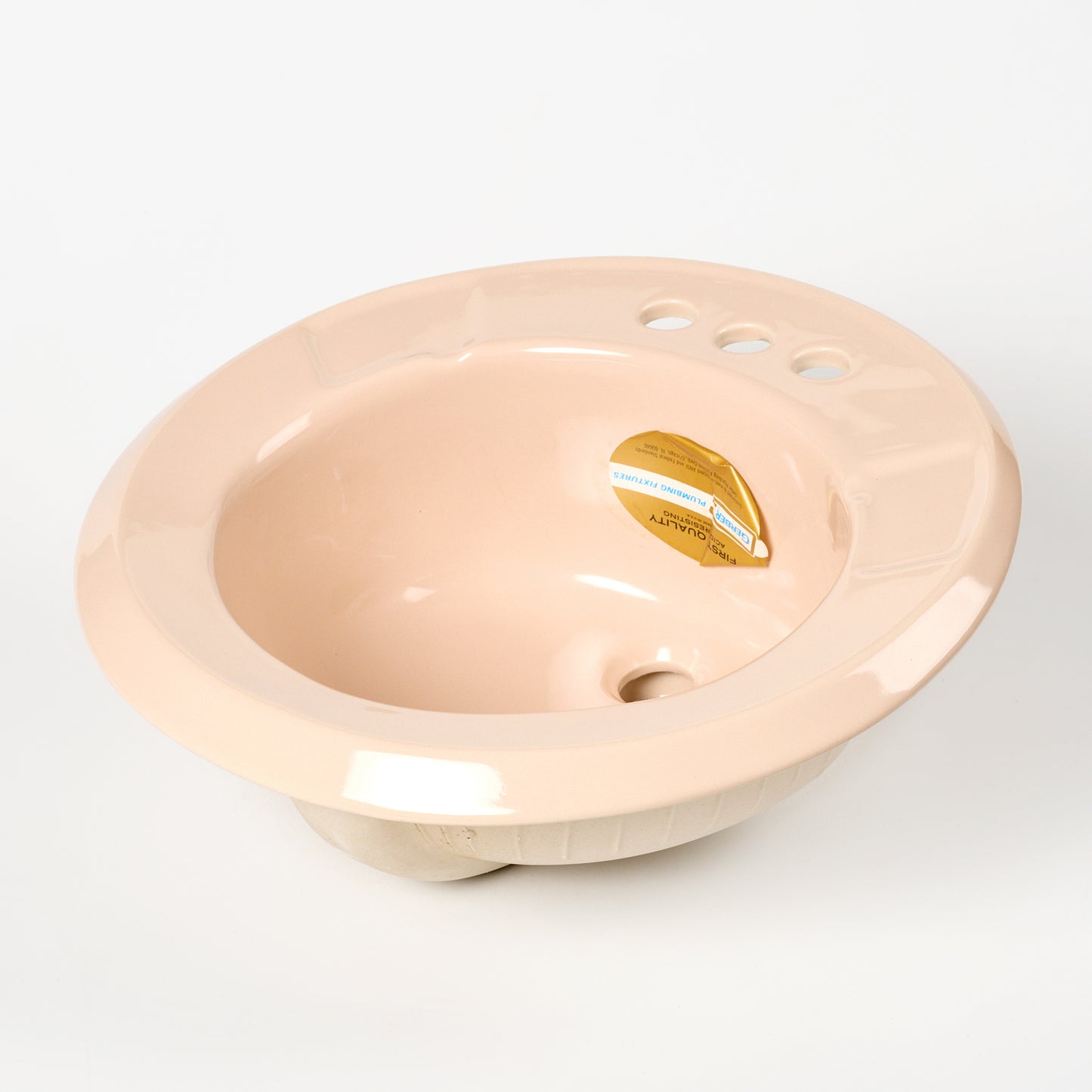 1980s Vintage Gerber Vitreous China Round Pale Blush 4" Centers Sink