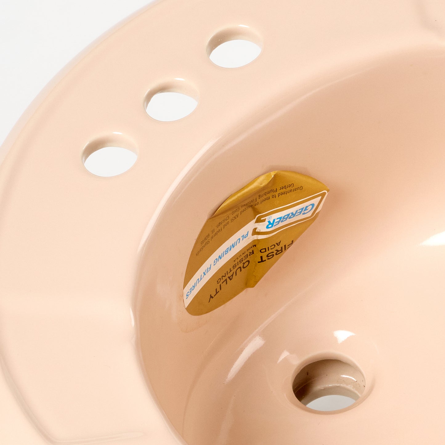 1980s Vintage Gerber Vitreous China Round Pale Blush 4" Centers Sink