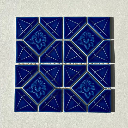 Bright Blue 1980s Hibiscus Pattern Wall Tile, 19 Sq Ft Lot - 19 Piece Set, 38 Sq Ft Available