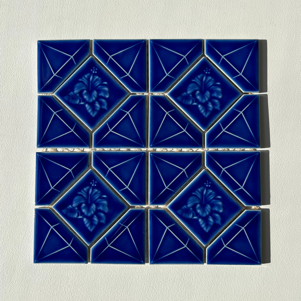 Bright Blue 1980s Hibiscus Pattern Wall Tile, 16 Sq Ft Lot - 16 Piece Set, 48 Sq Ft Available