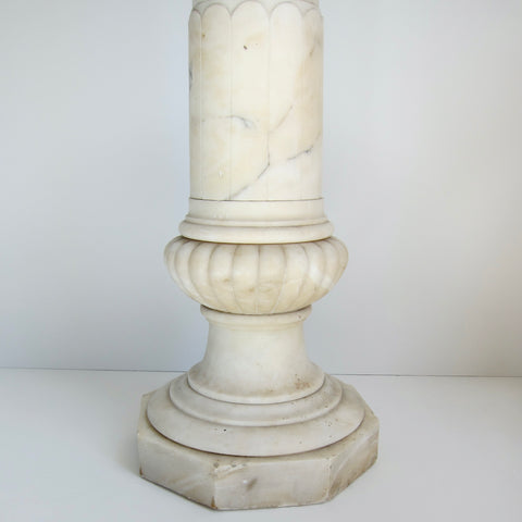 Large Early 20th Century Marble Column Pedestal With Greek Key Pattern