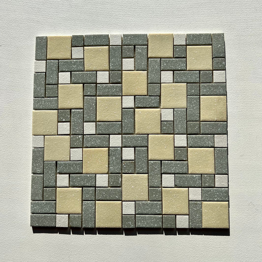 1960s Grey & Yellow Japanese Mosaic Floor Tile 23 Sq Ft Lot - 23 Piece Set