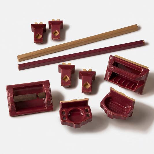 Classic 1940s Burgundy Bathroom Accessories Full Set