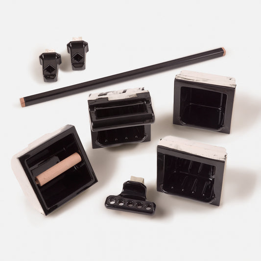 Classic 1930s Black Bathroom Accessories Full Set