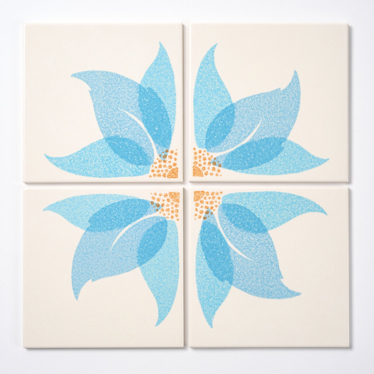 1970s Vintage Italian Blue Floral Wall Tile, 18 Sq Ft Lot - 72 Piece Set, 180 Sq Ft Available