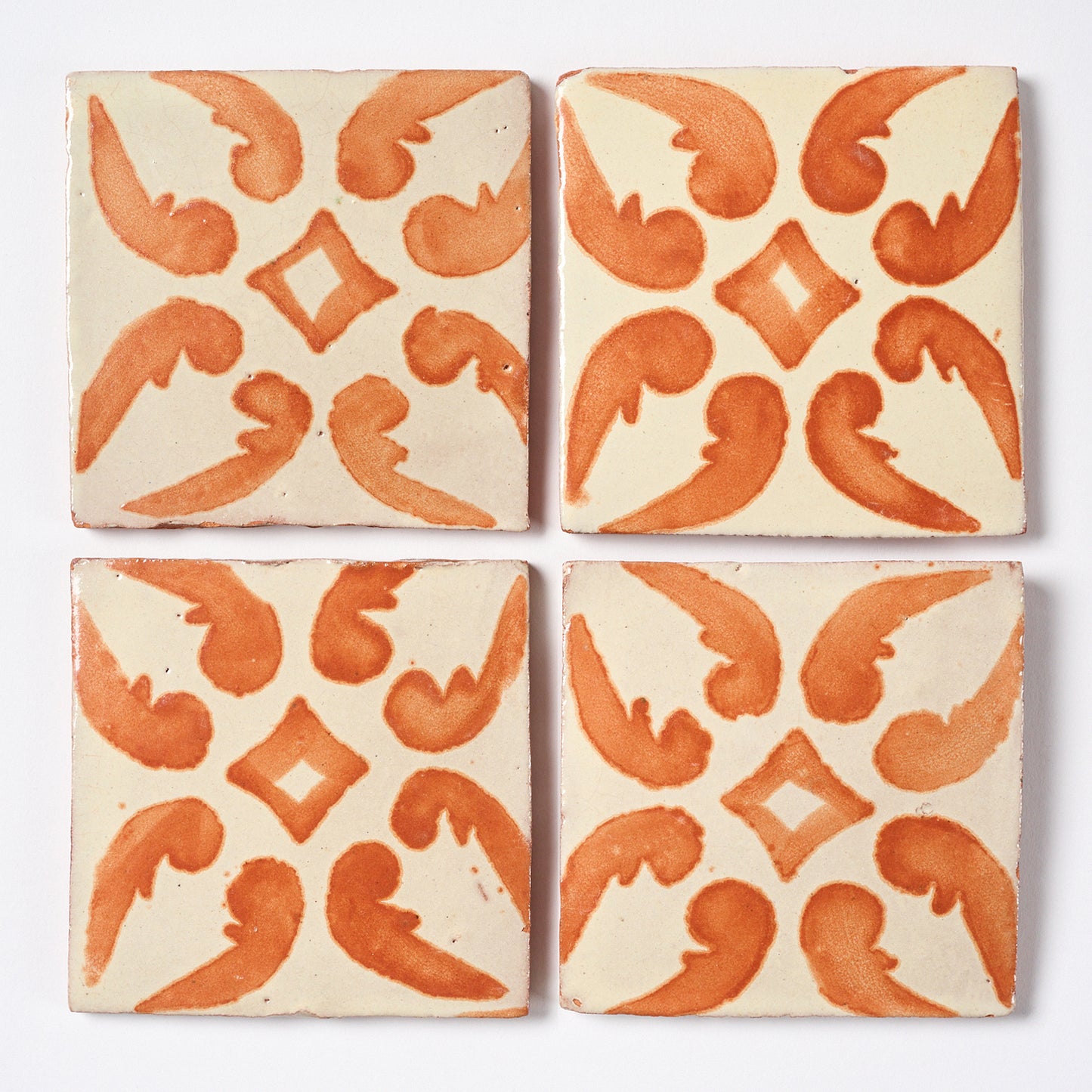 Vintage 1980s Hand Painted Orange Mexican Tiles, 9 Sq Ft Available