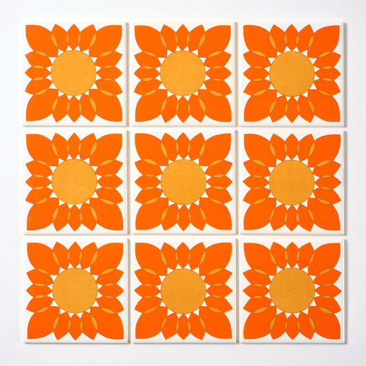 Orange Mod Flower Villeroy & Boch 1970s Wall Tile