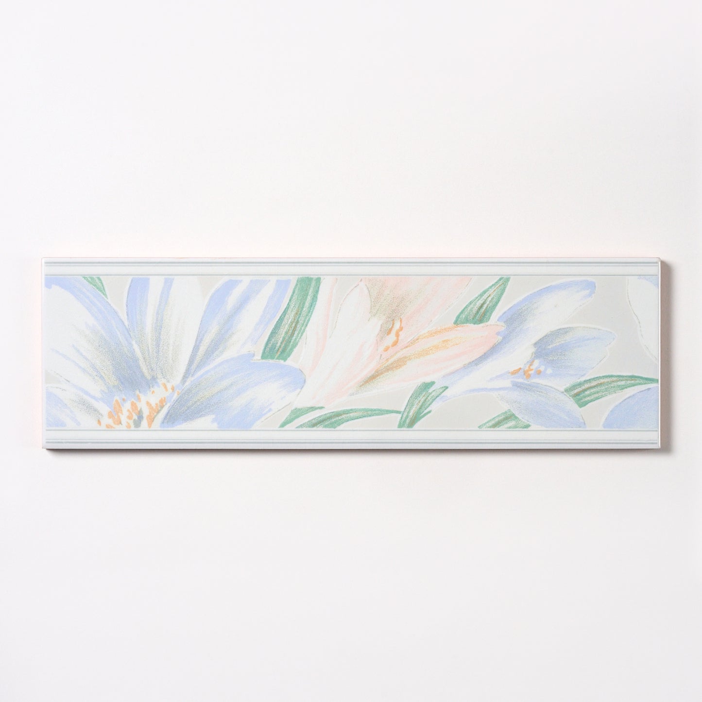 Vintage 1980s Italian Listello Floral Wall Tile, 50 Boxes Available - 6 Pieces Per Box