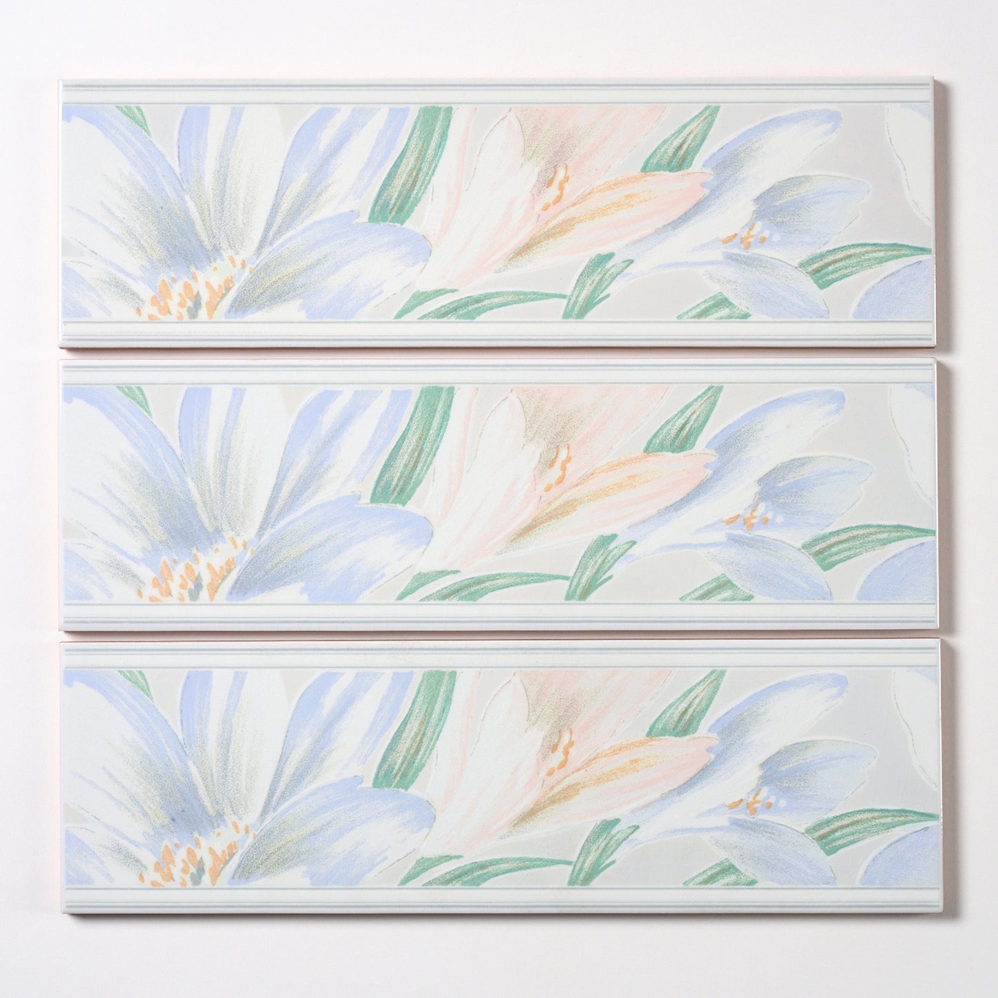Vintage 1980s Italian Listello Floral Wall Tile, 50 Boxes Available - 6 Pieces Per Box