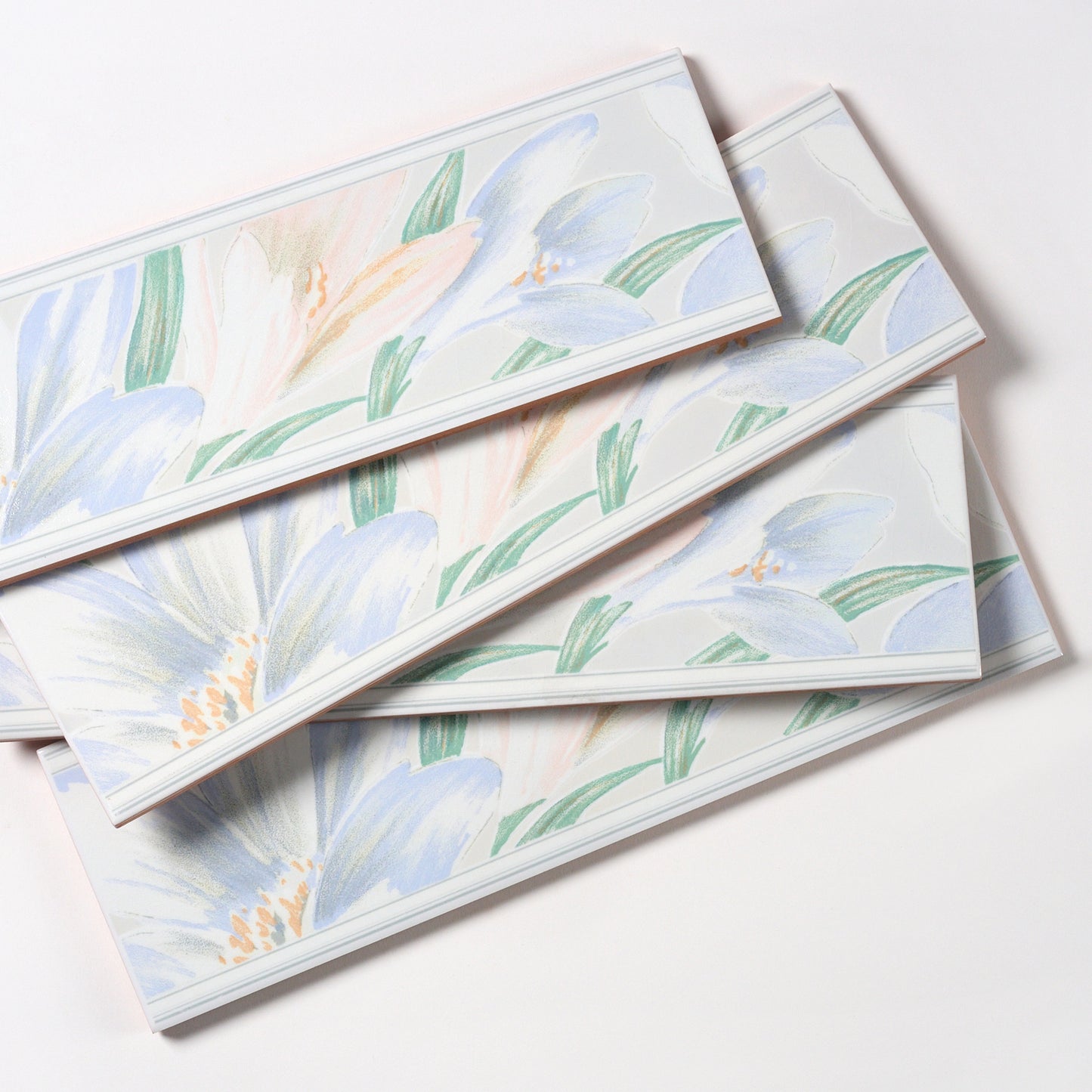 Vintage 1980s Italian Listello Floral Wall Tile, 50 Boxes Available - 6 Pieces Per Box
