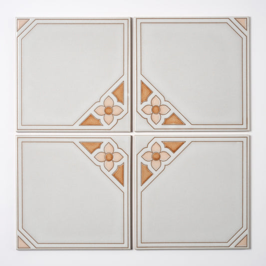 1980s "Salmon Tuscan" Italian Floral Floor Tile, 684 Sq Ft Available - 18 Sq Ft Per Box