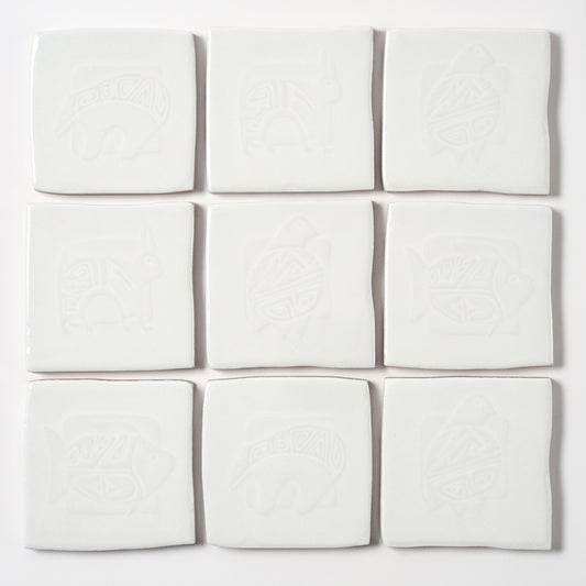 1980s Vintage Italian White Mixed Totem Tile, 18 Sq Ft Available
