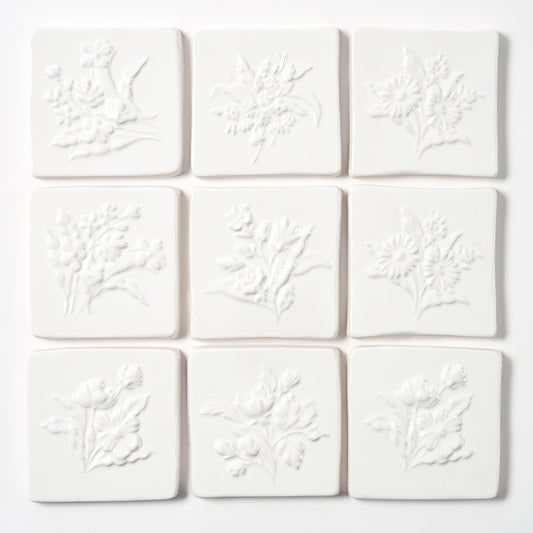 1980s Vintage Italian Raised White Mixed Floral Tile, 32 Sq Ft Available - 16 Sq Ft Per Box
