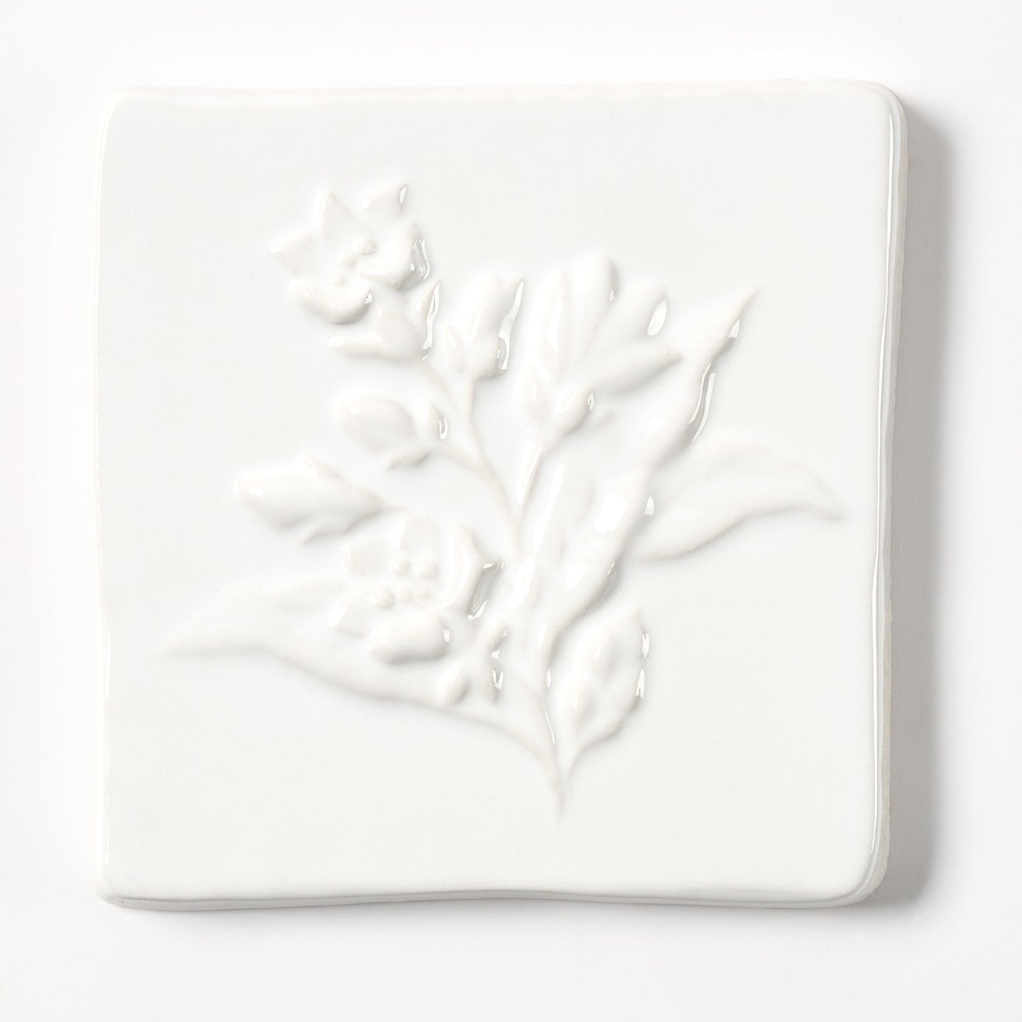 1980s Vintage Italian Raised White Mixed Floral Tile, 32 Sq Ft Available - 16 Sq Ft Per Box