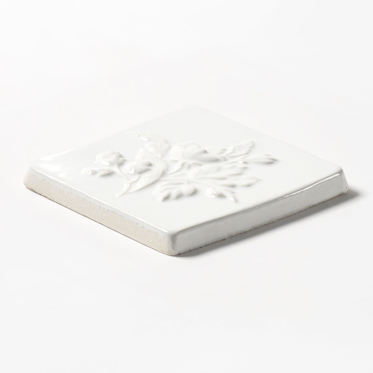 1980s Vintage Italian Raised White Mixed Floral Tile, 32 Sq Ft Available - 16 Sq Ft Per Box