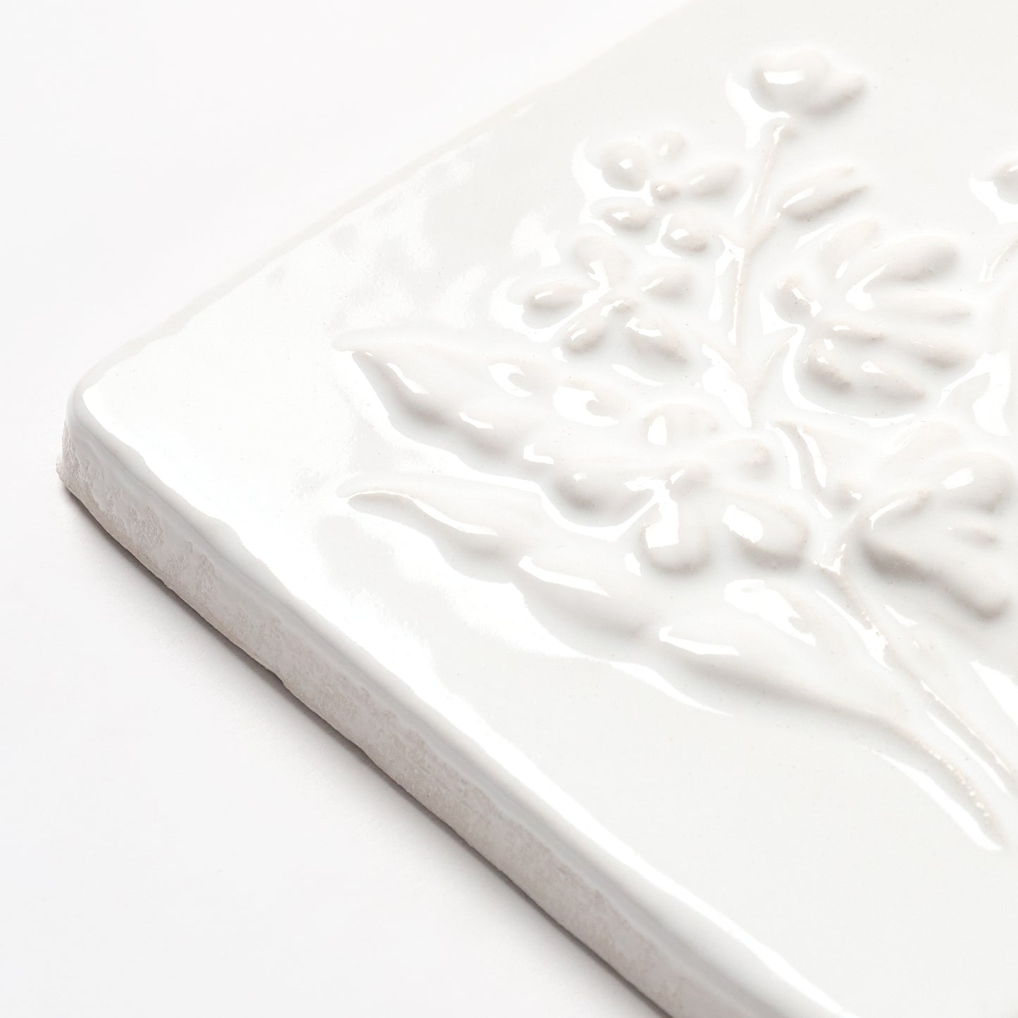1980s Vintage Italian Raised White Mixed Floral Tile, 32 Sq Ft Available - 16 Sq Ft Per Box
