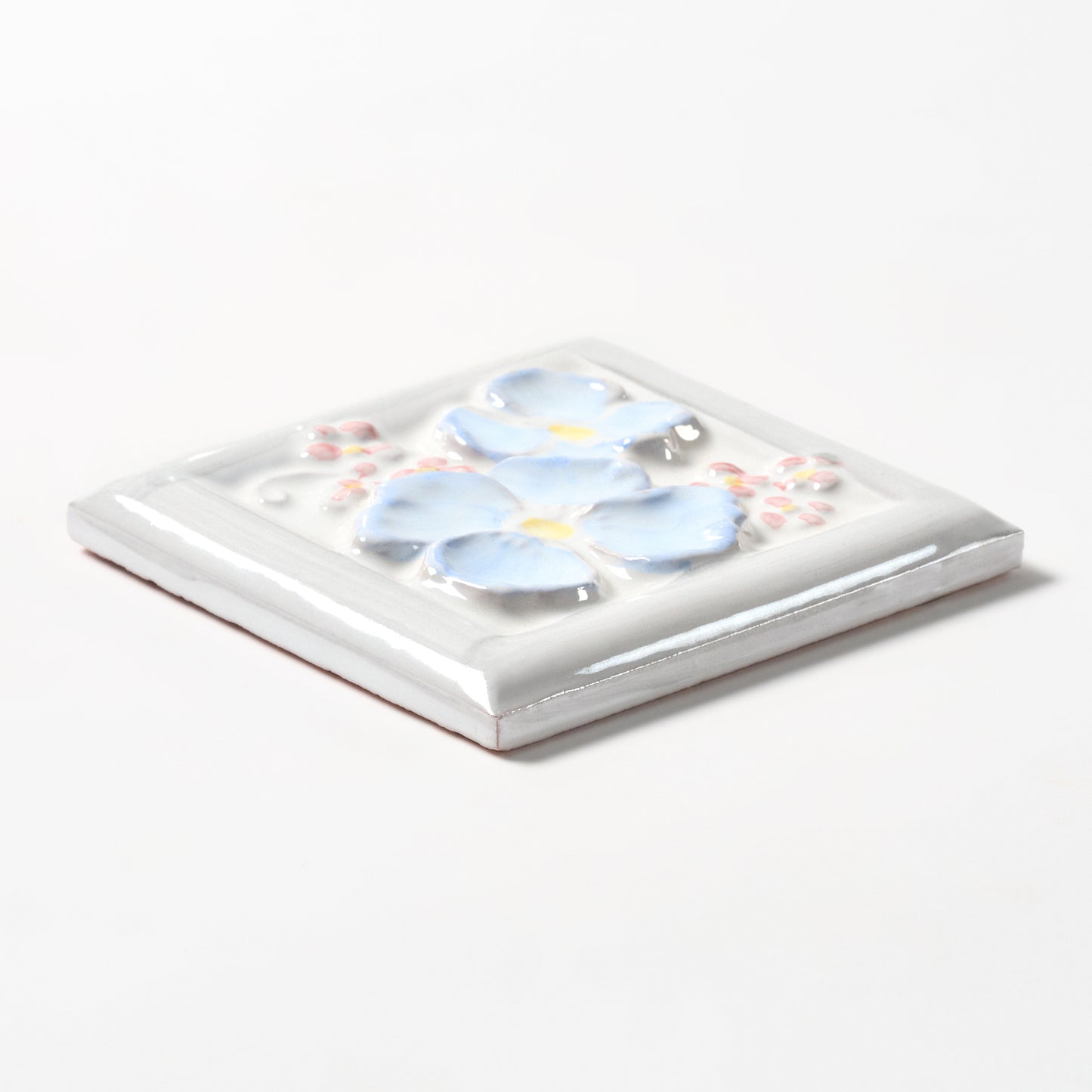 1980s Vintage Italian Blue Raised Pansy Tile, 10.5 Sq Ft Available
