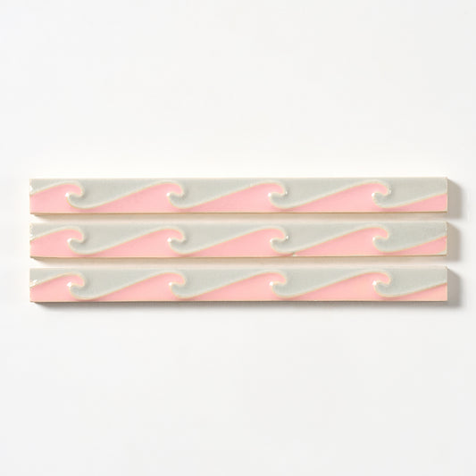 1920s Richards Tile Pink & Gray Wave Trim Tile, 100 Pc Set - 50 Linear Feet, 100 LF Available