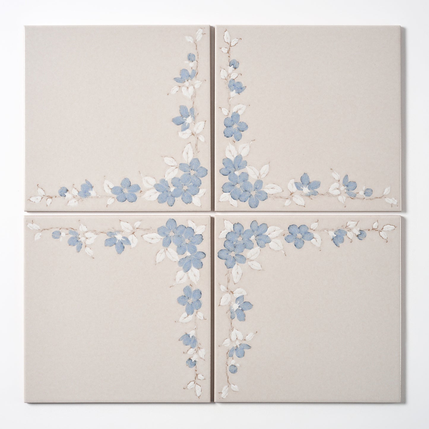 1980s "Blu Alamo" Italian Floral Floor Tile, 702 Sq Ft Available - 18 Sq Ft Per Box