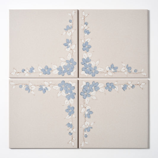 1980s "Blu Alamo" Italian Floral Floor Tile, 702 Sq Ft Available - 18 Sq Ft Per Box