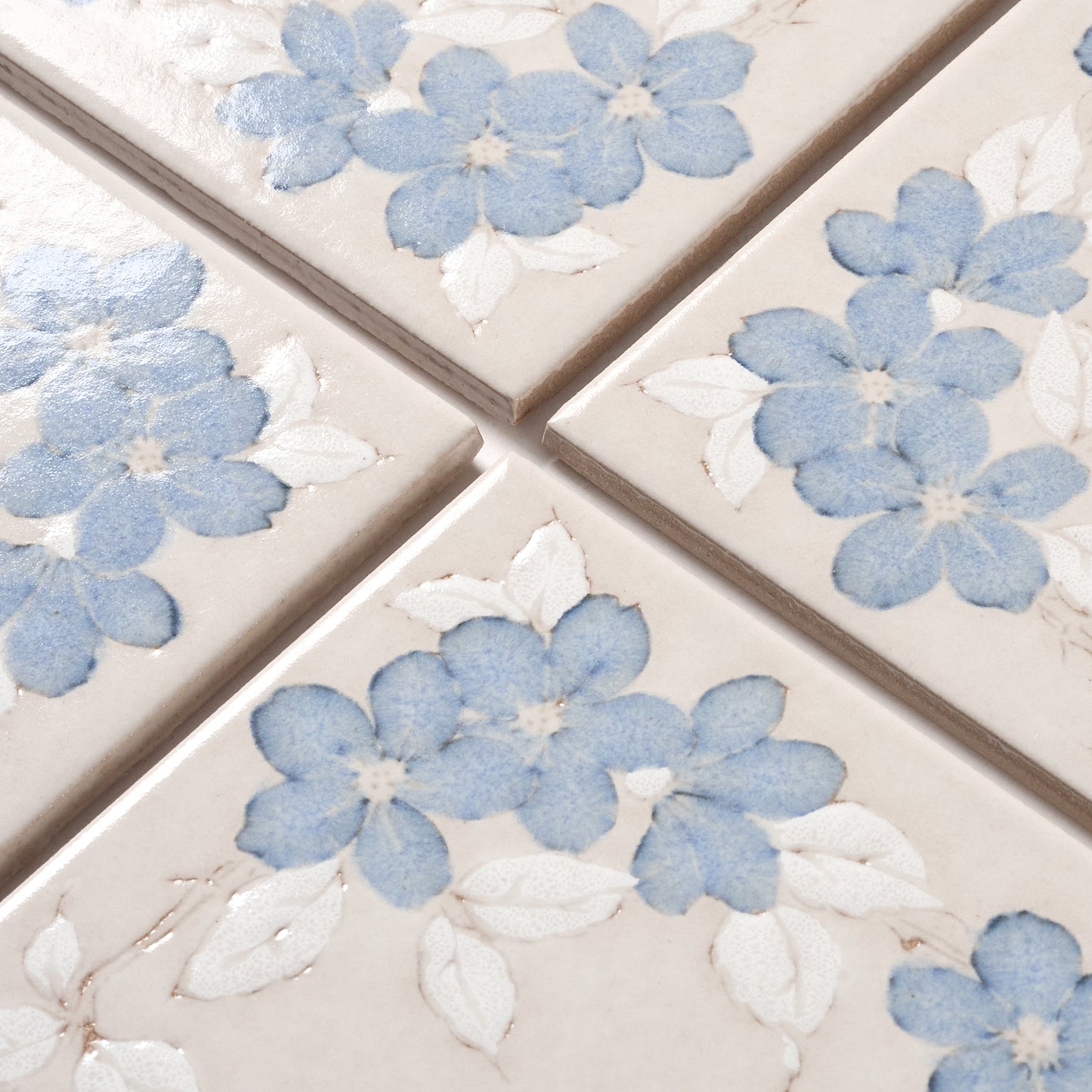 1980s "Blu Alamo" Italian Floral Floor Tile, 702 Sq Ft Available - 18 Sq Ft Per Box