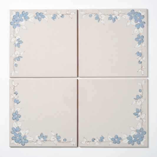 1980s "Blu Alamo" Italian Floral Floor Tile, 702 Sq Ft Available - 18 Sq Ft Per Box