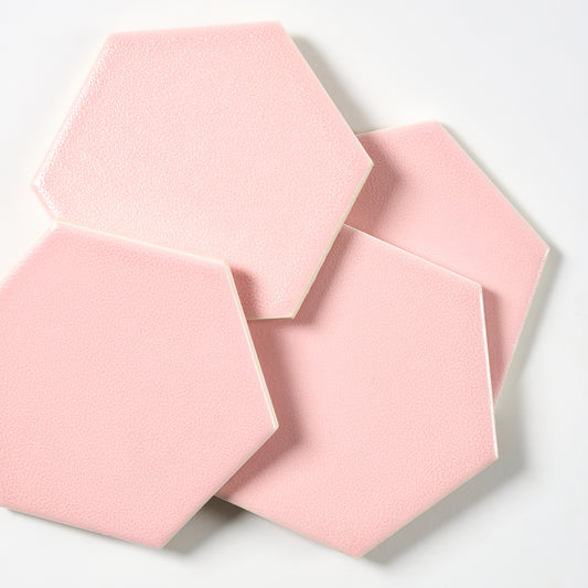 1960s Textured Pink Hex Wall Tile, 6 Sq Ft Available