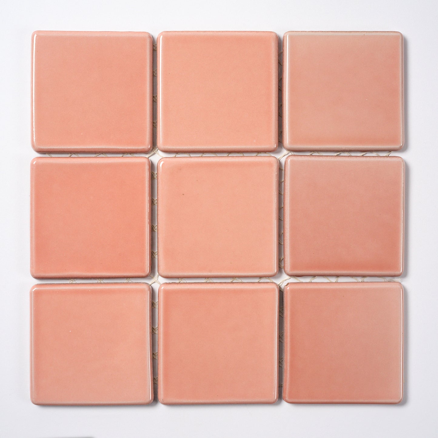 1980s Walter Zanger Peach Glazed Ceramic Genoux Floor Tile, 14 Sq Ft Lot - 13 Piece Set, 28 Sq Ft Available