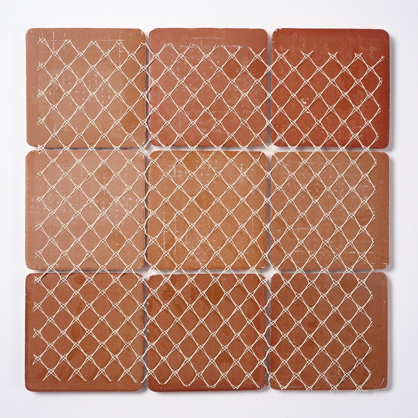 1980s Walter Zanger Peach Glazed Ceramic Genoux Floor Tile, 14 Sq Ft Lot - 13 Piece Set, 28 Sq Ft Available