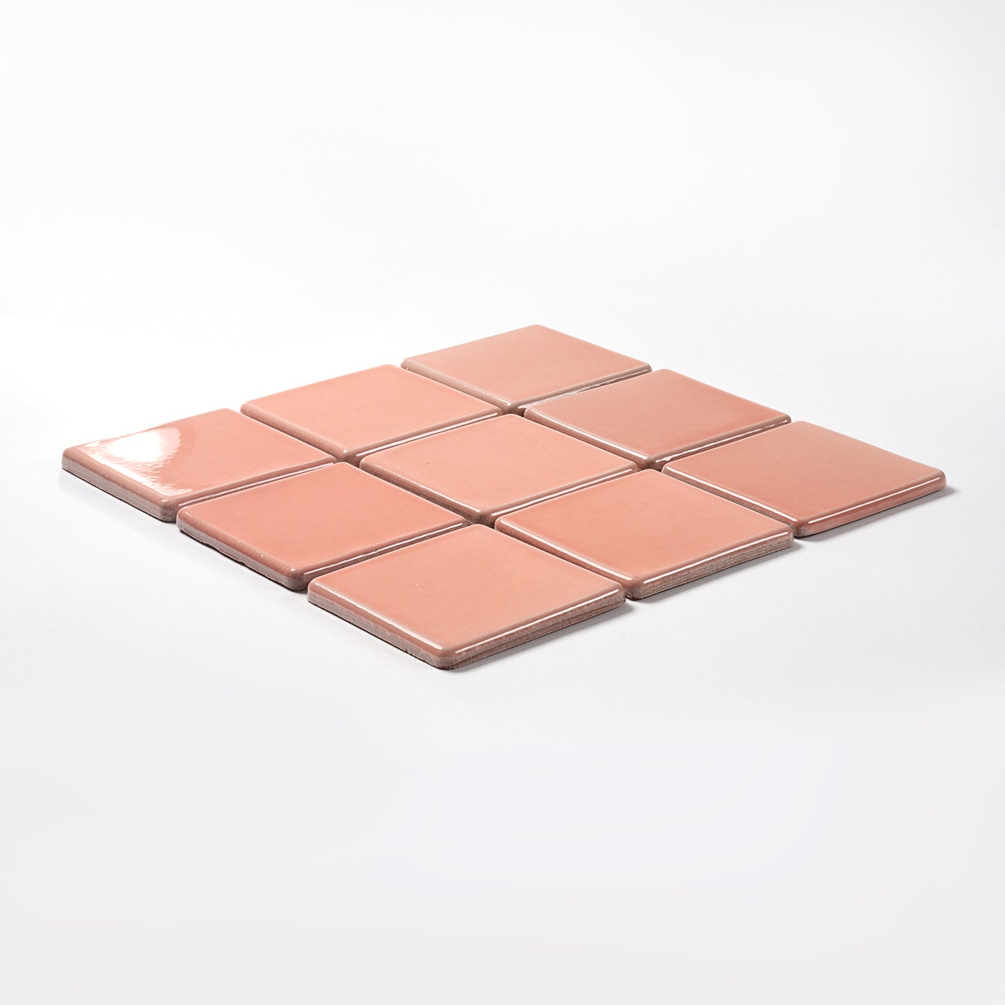 1980s Walter Zanger Peach Glazed Ceramic Genoux Floor Tile, 14 Sq Ft Lot - 13 Piece Set, 28 Sq Ft Available