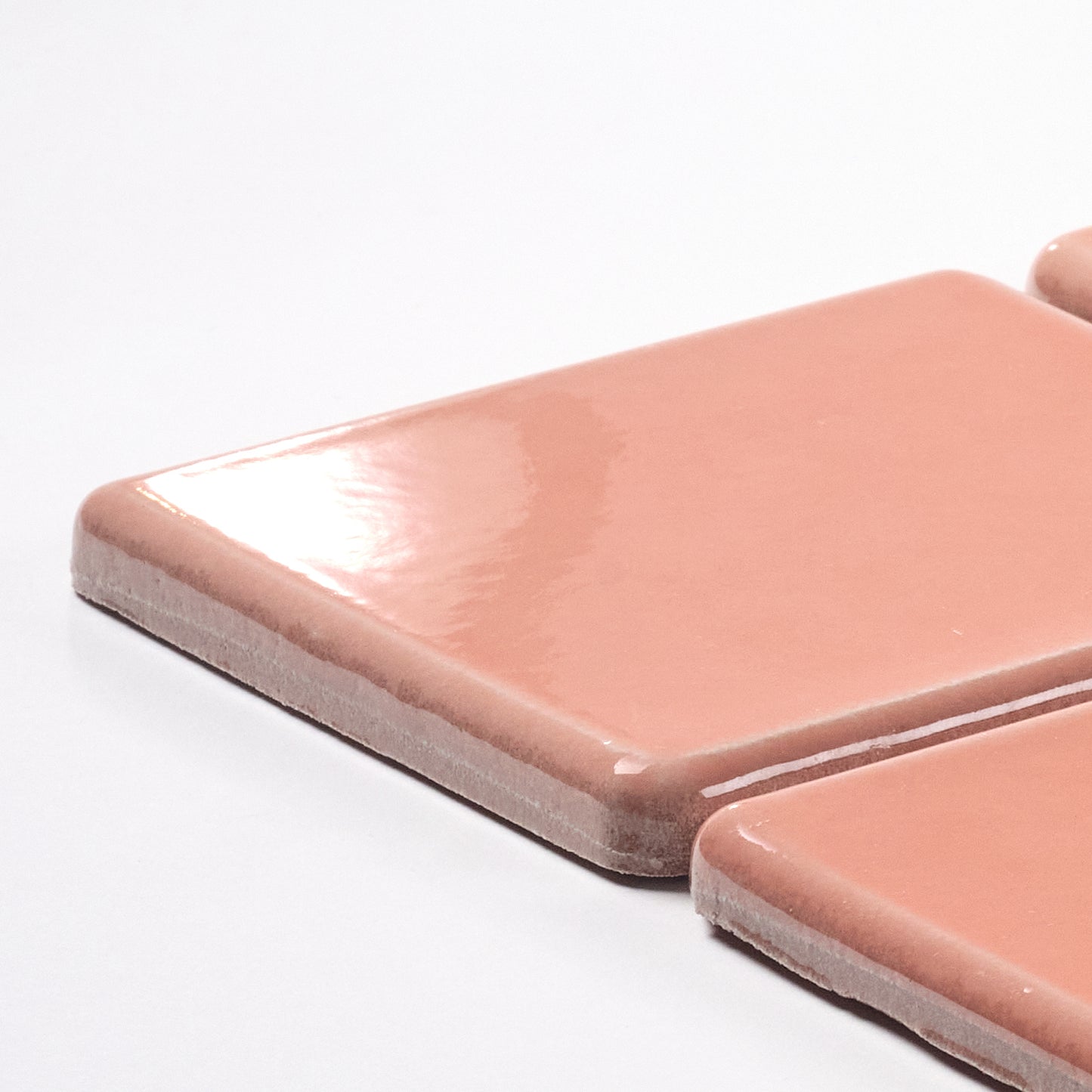 1980s Walter Zanger Peach Glazed Ceramic Genoux Floor Tile, 14 Sq Ft Lot - 13 Piece Set, 28 Sq Ft Available