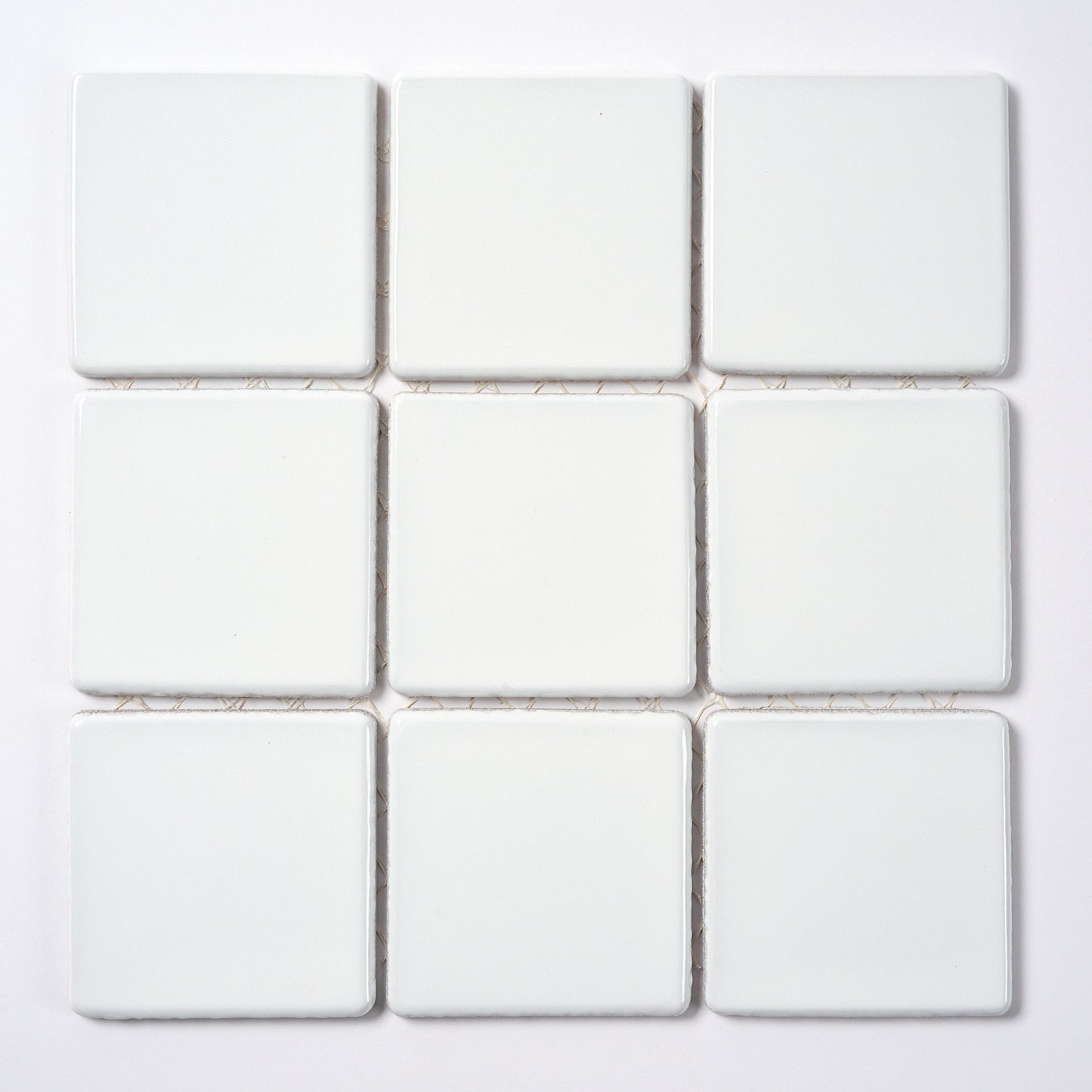 1980s Walter Zanger White Glazed Ceramic Genoux Floor Tile, 14 Sq Ft Lot - 13 Piece Set, 70 Sq Ft Available