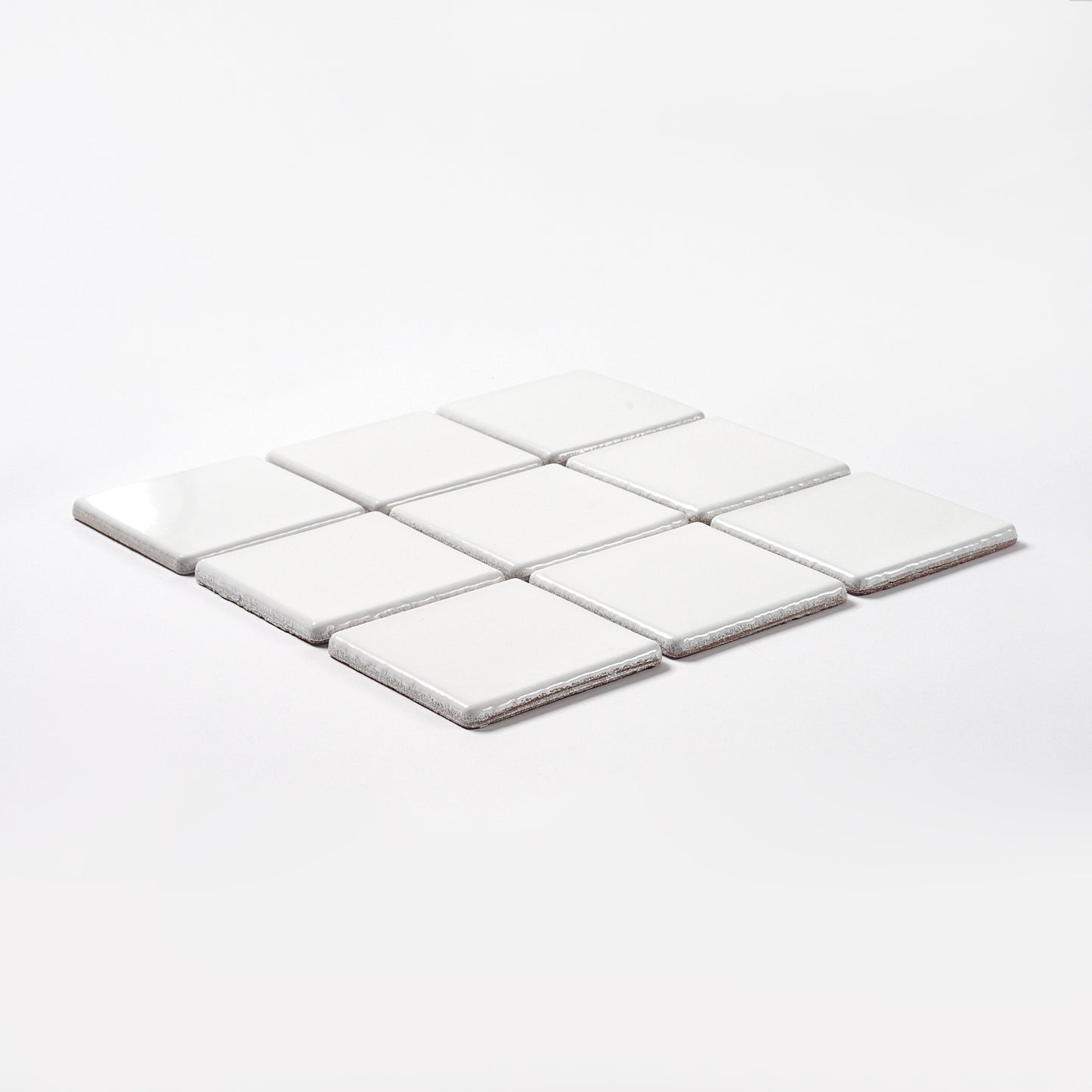 1980s Walter Zanger White Glazed Ceramic Genoux Floor Tile, 14 Sq Ft Lot - 13 Piece Set, 70 Sq Ft Available