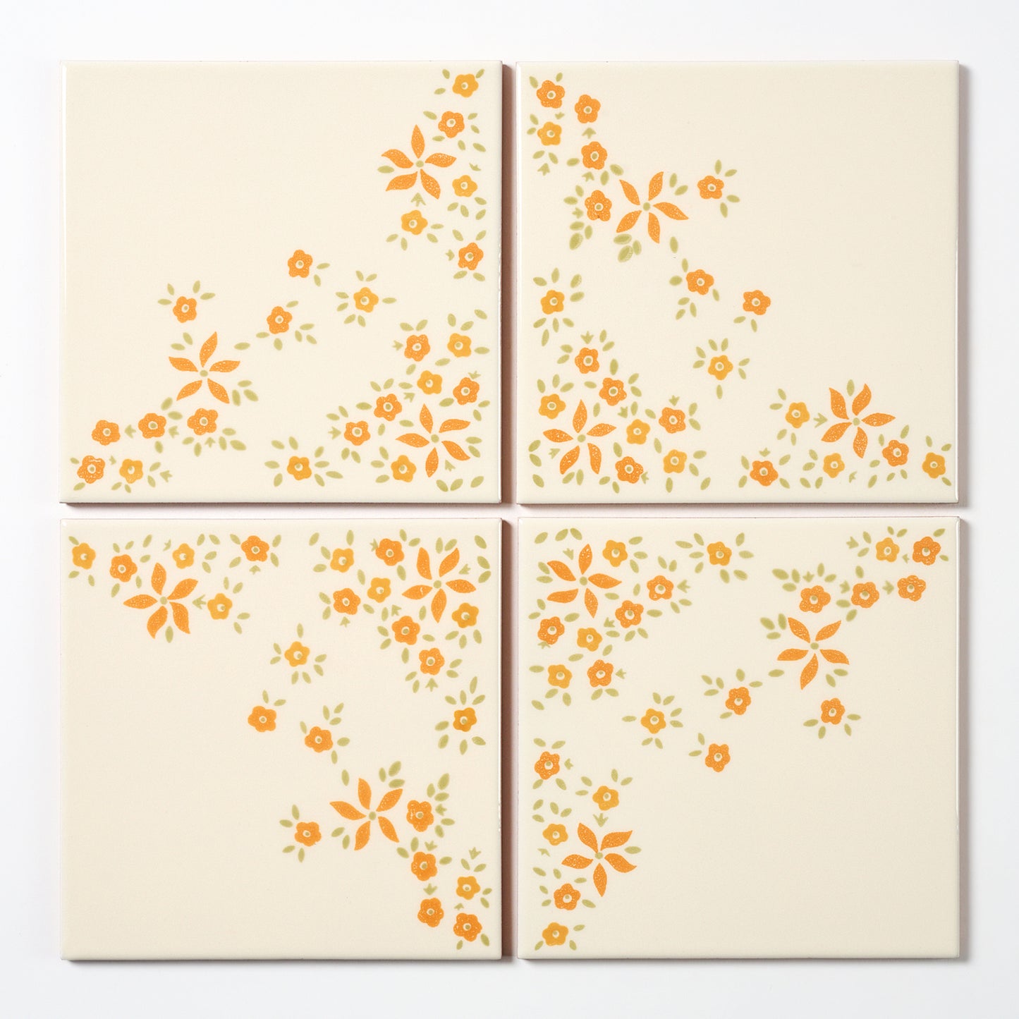 1970s Vintage Italian Orange Floral Wall Tile, 324 Sq Ft Available - 18 Sq Ft Per Box