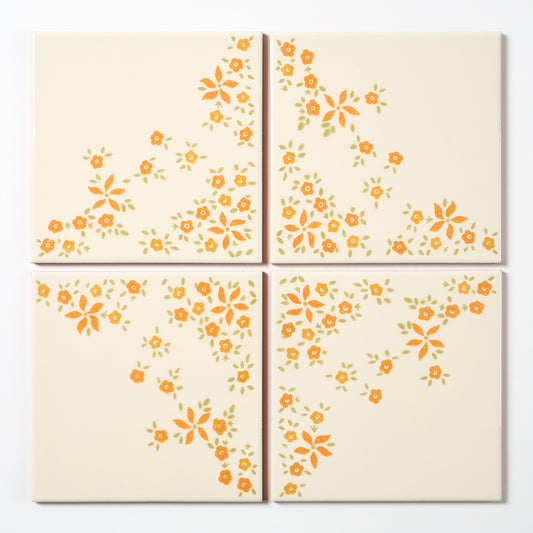 1970s Vintage Italian Orange Floral Wall Tile
