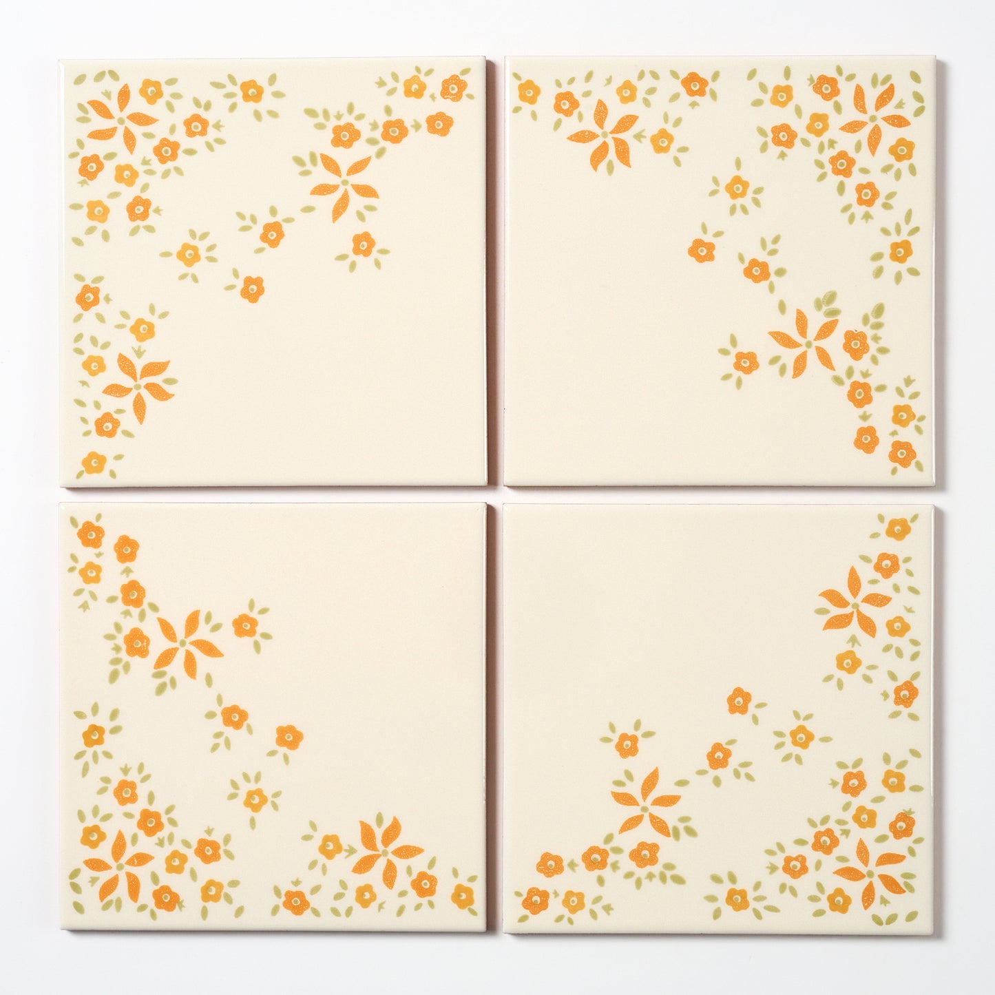 1970s Vintage Italian Orange Floral Wall Tile, 324 Sq Ft Available - 18 Sq Ft Per Box