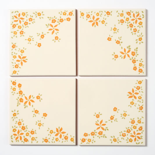 1970s Vintage Italian Orange Floral Wall Tile, 324 Sq Ft Available - 18 Sq Ft Per Box