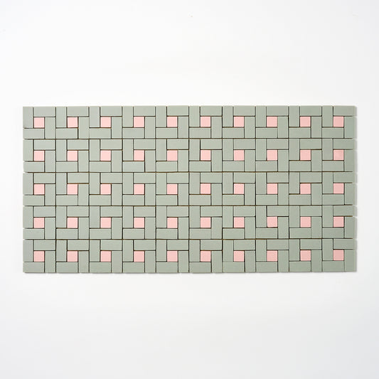 Wheeling Tile Co. 1950s Lt. Gray & Corallin Spiral Floor Tile, 26 Sq Ft Available