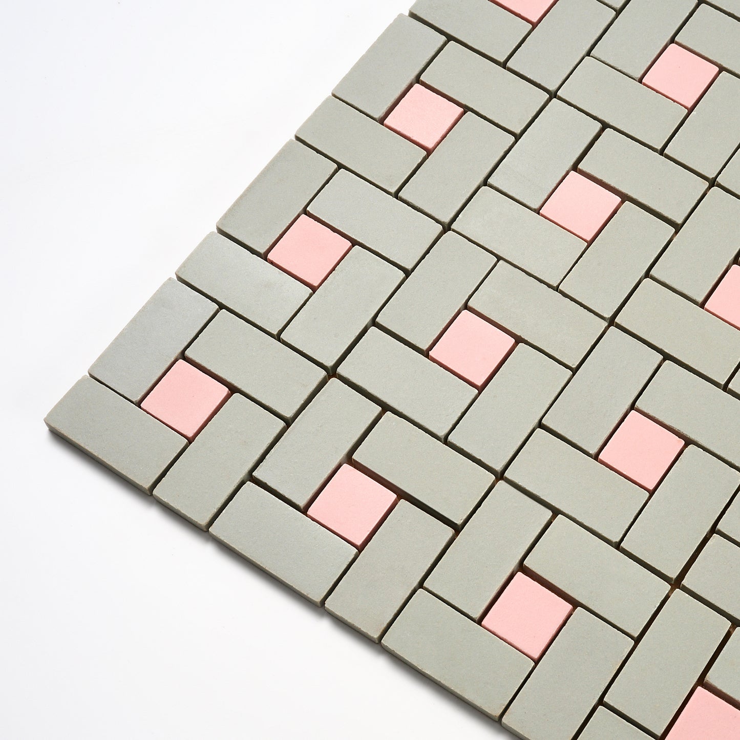 Wheeling Tile Co. 1950s Lt. Gray & Corallin Spiral Floor Tile, 26 Sq Ft Available