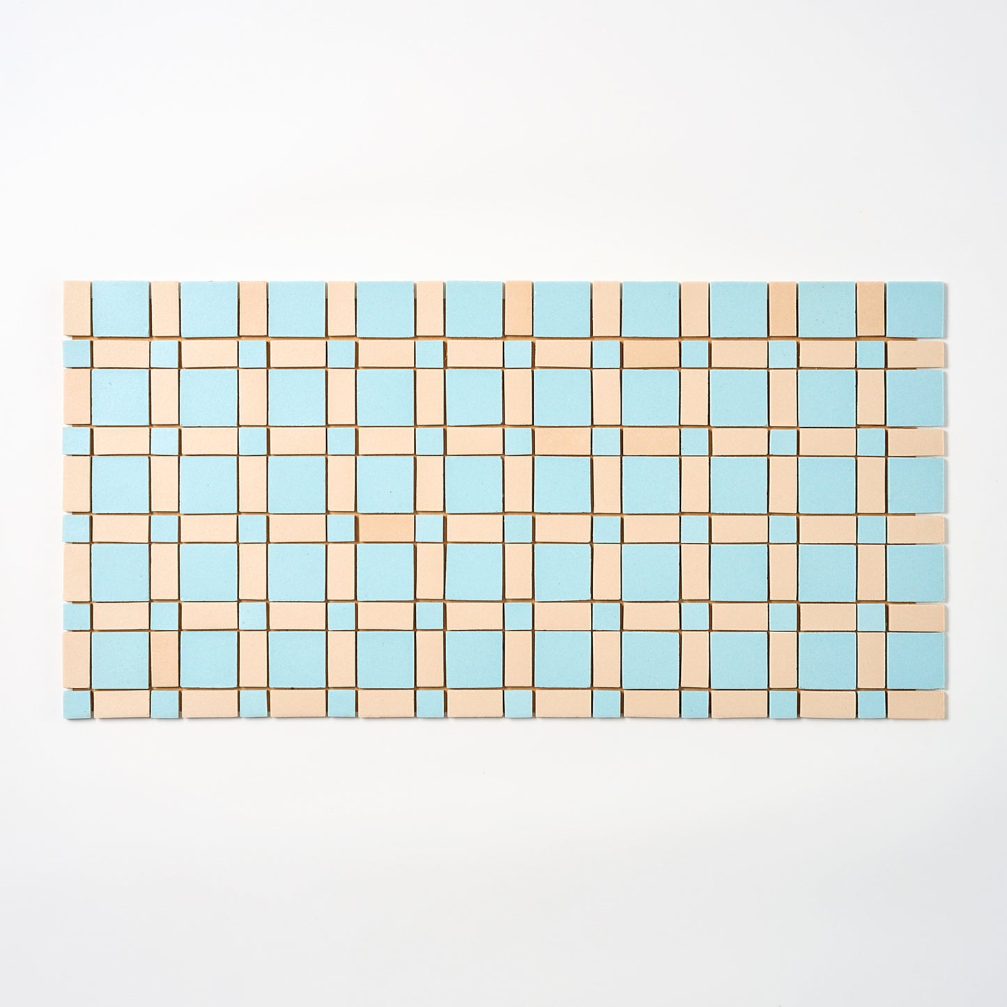 Wheeling Tile Co. 1950s Ivory & Powder Blue Plaid Floor Tile, 27 Sq Ft Available