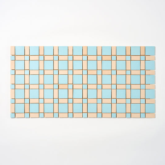 Wheeling Tile Co. 1950s Ivory & Powder Blue Plaid Floor Tile, 27 Sq Ft Available