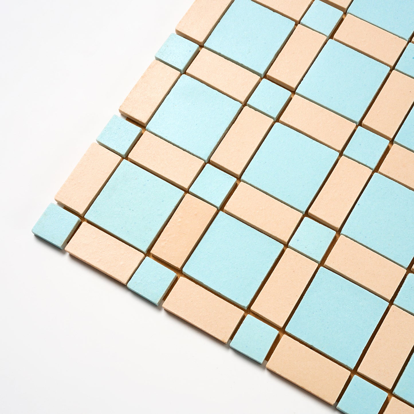 Wheeling Tile Co. 1950s Ivory & Powder Blue Plaid Floor Tile, 27 Sq Ft Available