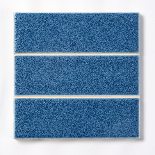 1980s American Olean Royal Blue Striped Wall Tile, 5.75 Sq Ft Available