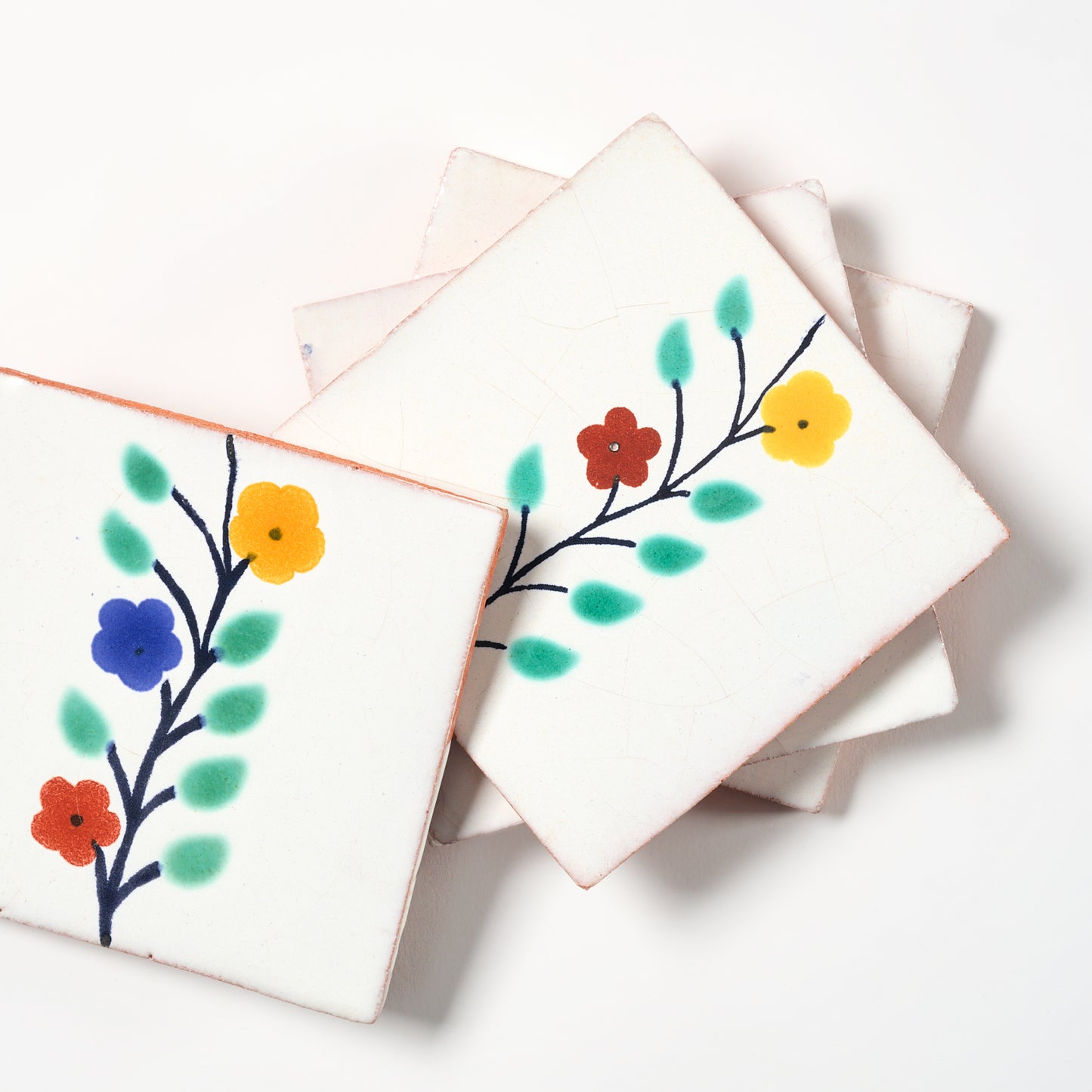 Vintage 1980s Hand Painted Vine Mexican Tiles