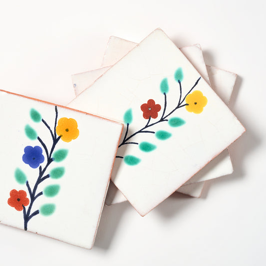 Vintage 1980s Hand Painted Vine Mexican Tiles