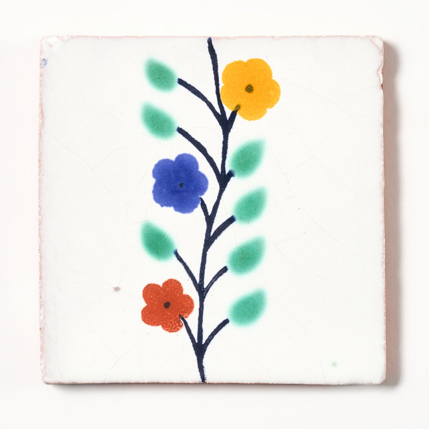 Vintage 1980s Hand Painted Vine Mexican Tiles